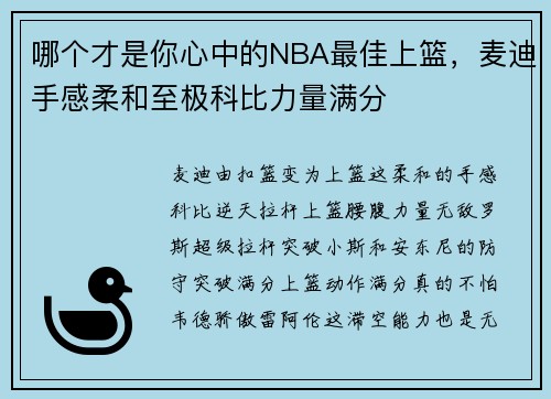 哪个才是你心中的NBA最佳上篮，麦迪手感柔和至极科比力量满分